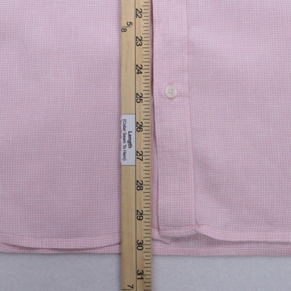 J Crew Shirt Men's Large Pink Gingham Linen Blend Long Sleeve Button-Down Preppy - Picture 6 of 7